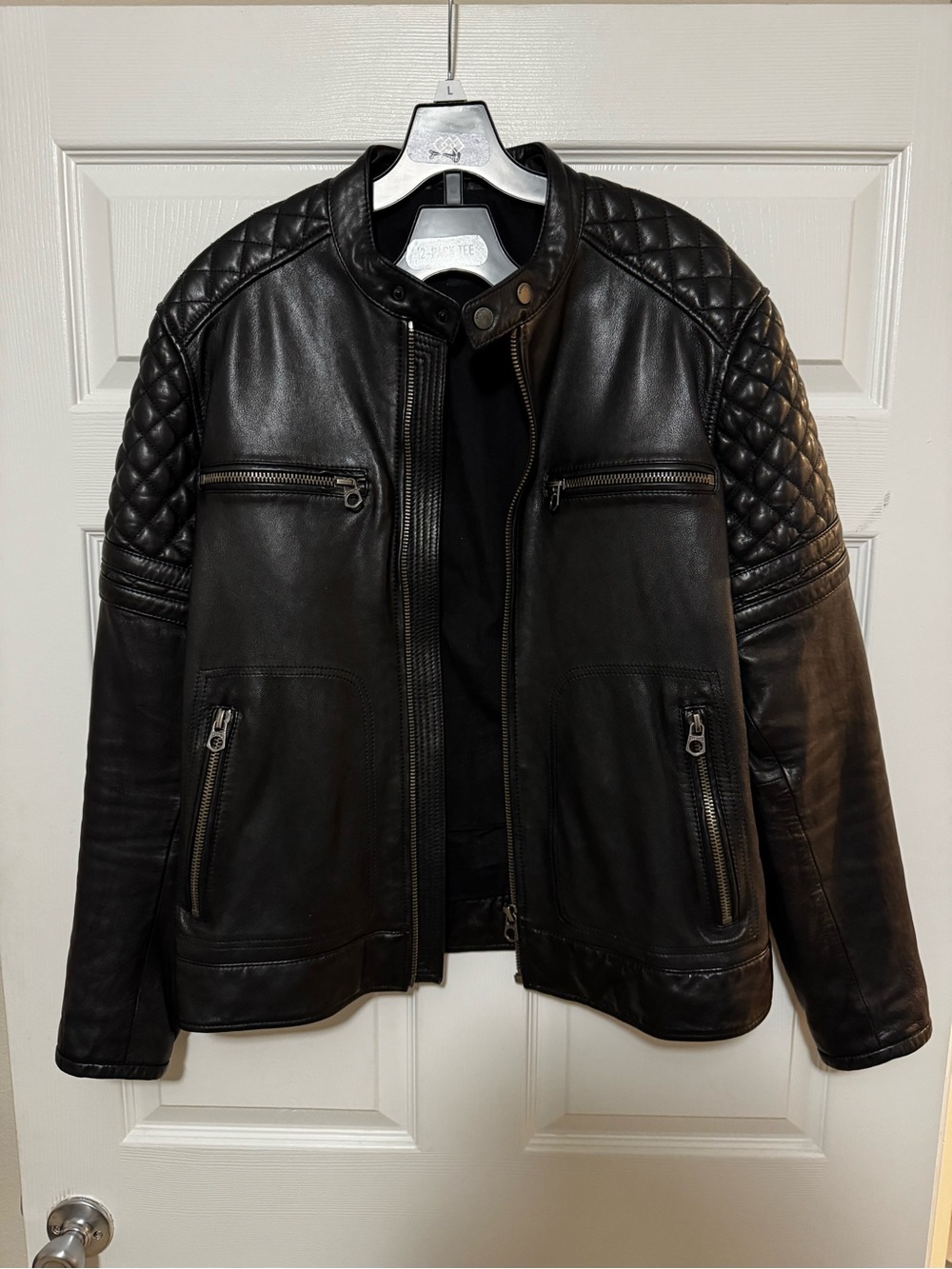 Men's Black Quilted Leather Bomber Jacket
